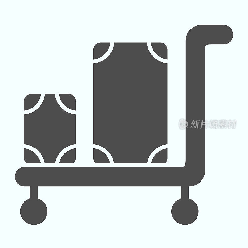 行李推车固体图标。行李在托盘矢量插图孤立在白色。手推车行李字形风格的设计，为web和应用程序设计。Eps 10。